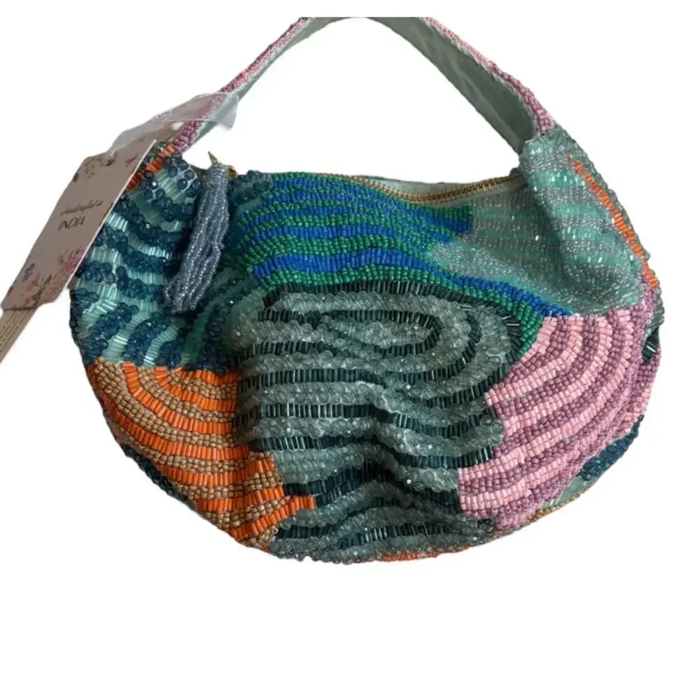 New Handcrafted in India Beaded Shoulder Bag Multicolor Purse